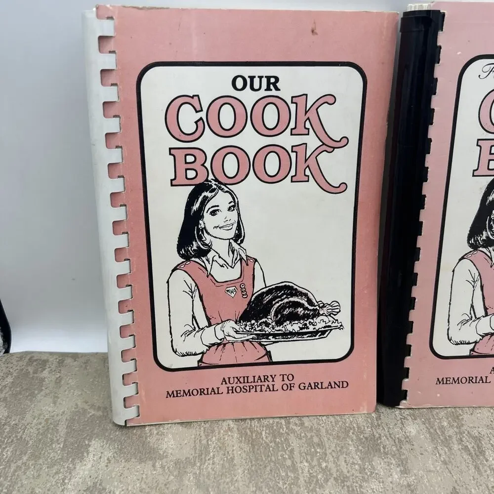 1979 1980s GARLAND MEMORIAL HOSPITAL AUXILIARY COOKBOOK SET VOLUME I and II, TX